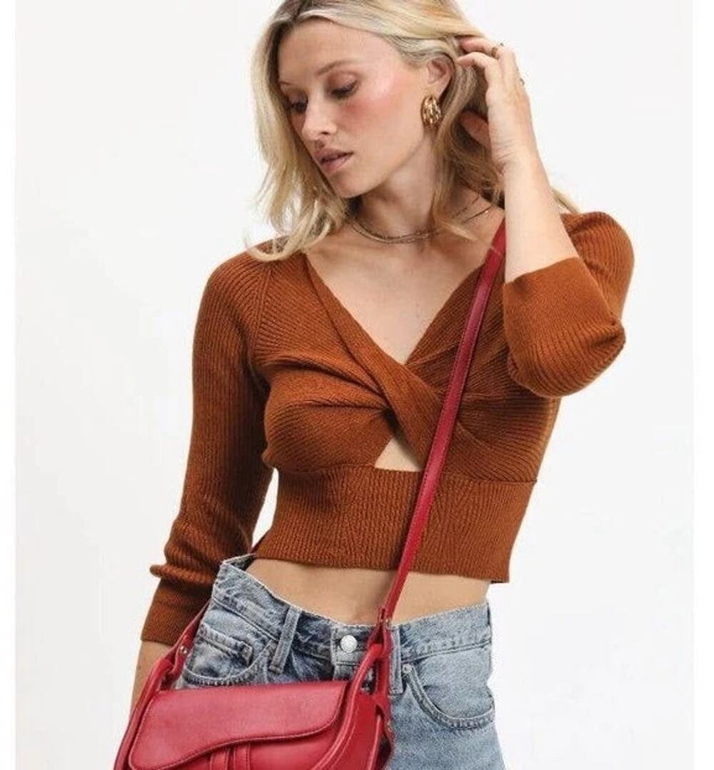 Free People Floyd Wrap Front Crop Sweater Glazed Ginger Large